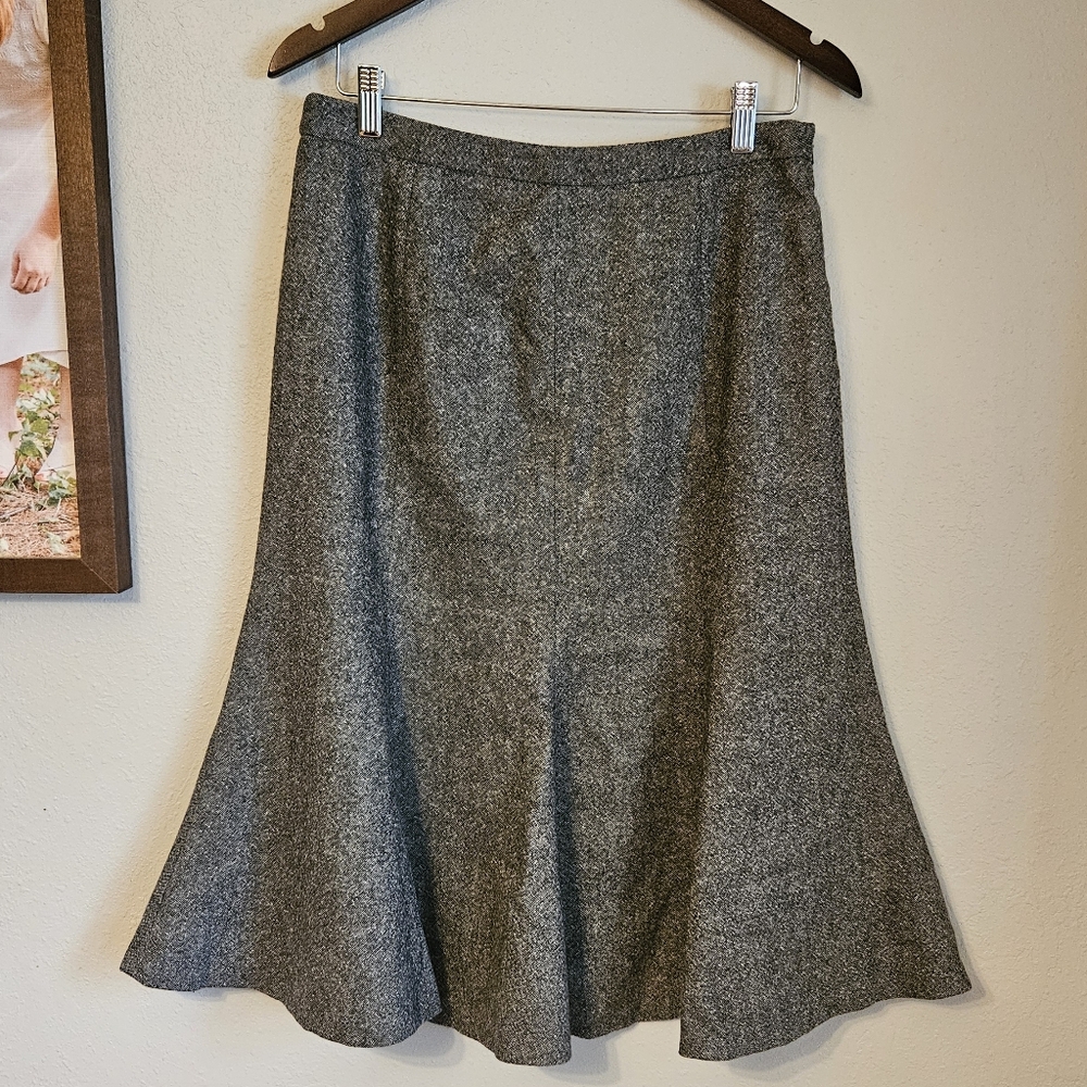 Vintage Eddie Bauer Wool Tweed Gray Pencil Trumpet Fit & Flare Career Skirt 6